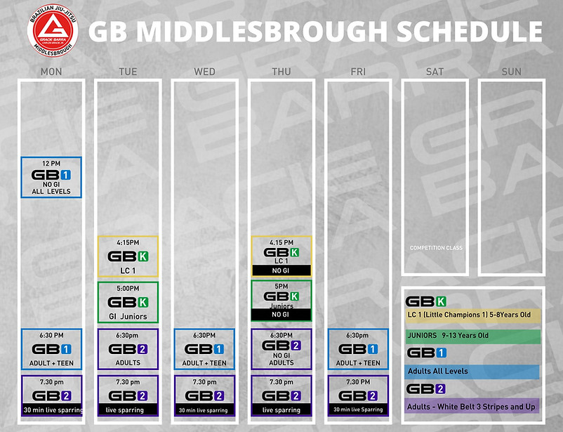 Gracie Barra Middlesbrough TIMETABLE